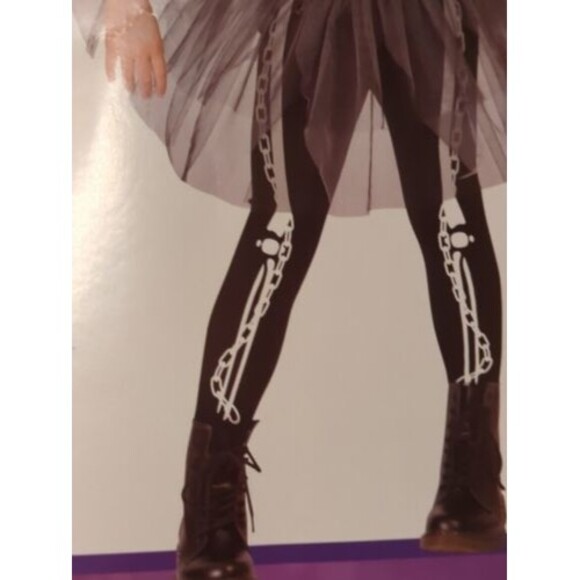 Grim Reaper Girl Large Kids Halloween Costume Skeleton Dress Cape Leggings - Picture 2 of 11